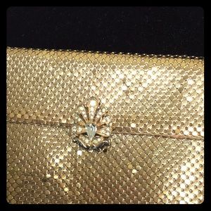 Whiting&Davis Gold Mesh Clutch Rhinestone Clasp